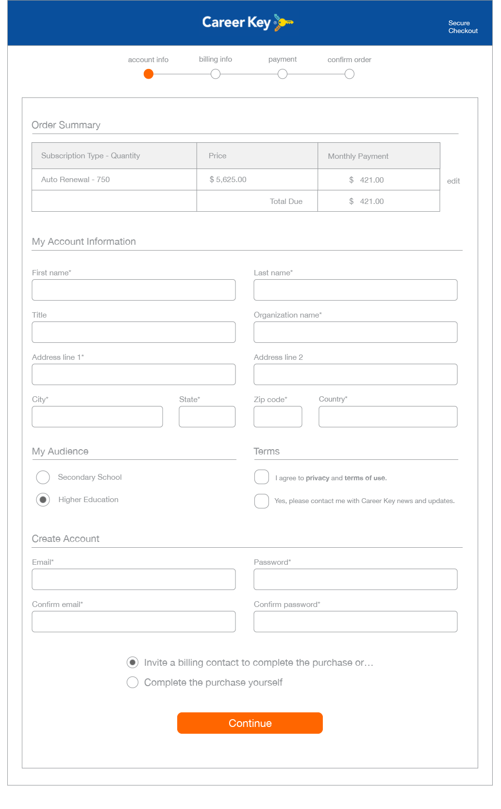 payment process wireframe 01 - account info