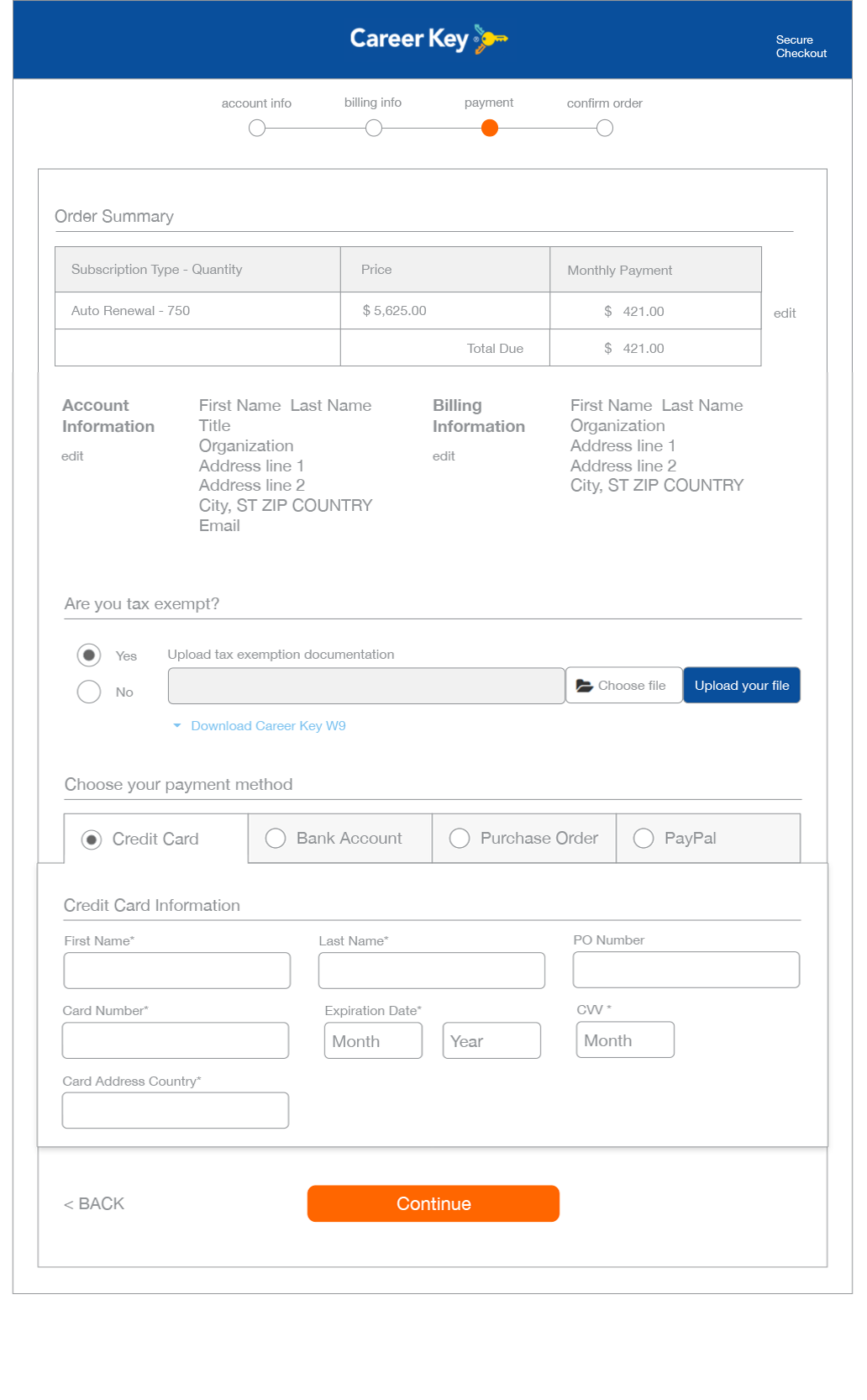 payment process wireframe 03 - payment info